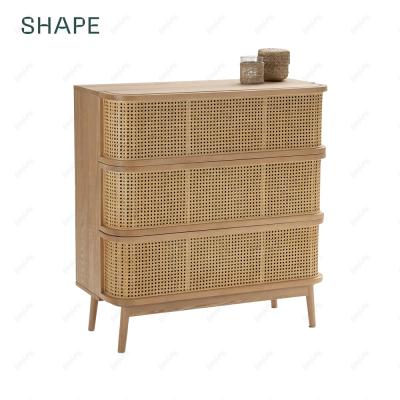 China Natrual Rattan 3 Drawer Norway Naval Forces Bedroom Wardrobe with 3 Drawers in Veneer and Ash Rattan Decoration for sale