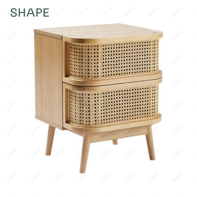 China Natrual Rattan 2 Drawer Norwegian Naval Forces Bedside Table with 2 Drawers in Ash Veneer with Natrual Rattan Front Panel for sale