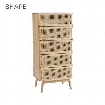 China Natrual Rattan 5 Drawers Norway Naval Forces Bedroom Wardrobe with 5 Drawers in Veneer and Ash Rattan Decoration for sale