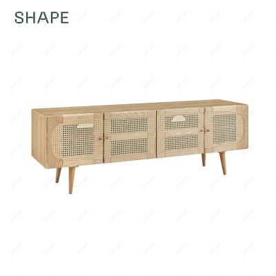 China 4 door soft closing & 2 adjustable shelves CIRCUS TV stand 160cm with 4 soft closing doors and 2 adjustable shelves in solid ash and ash veneer with natrual rattan for sale