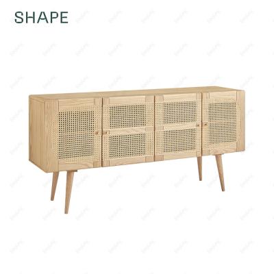 China CIRQUE 160 Scandinavian sideboard in solid ash and ash veneer with 4 soft closing doors and 2 adjustable shelves with natural rattan for sale