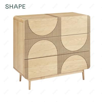 China 3 drawers SAPA soft closing bedroom wardrobe with 3 soft cloasing drawers in oak and oak veneer with grooves decoration for sale