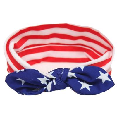 China Independence Day Knotted Headband Cute Soft Elastic Acces Fabric Bowknot Headband American Flag Pattern Bandanas Independence Headband for sale