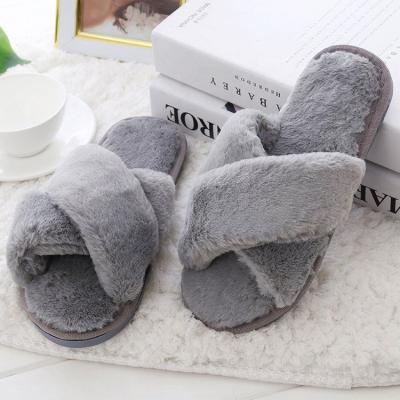 China Fashion Trend Winter Women Home Slippers With Warm Faux Fur Fashion Shoes Woman Slip On Female Flats Slides for sale