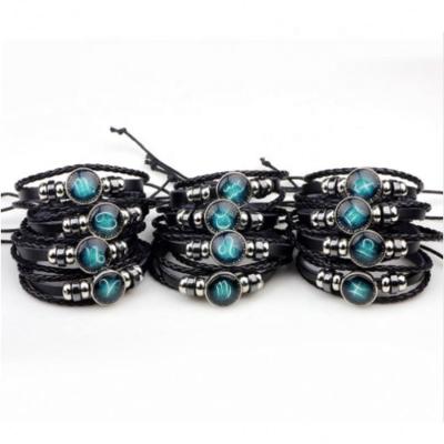 China New Luminous 12 BOHEMIA Bracelet Men Leather Charm Bracelets Women Girl Bracelet Jewelry E0244 for sale