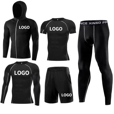 China Antibacterial Factory Directly For Sale 4 Way Stretch Gym Wear Men's Running Fitness Clothing 5 Piece Set for sale