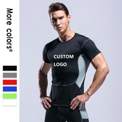 China Dropshipping Custom Men's GYM Dry Fit T-Shirt Logo Polyester Fitness Wear Breathable GYM Shirt Vedo Compression for sale