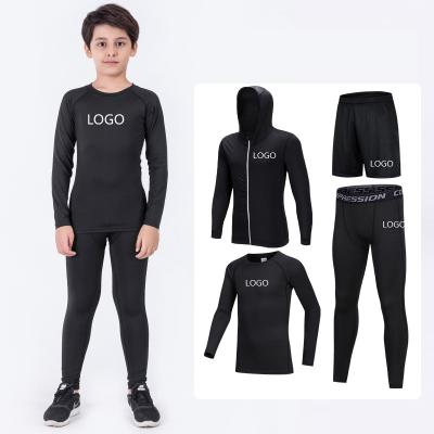 China 5PCS Breathable Quick Dry Workout Tracksuit Sportswear OEM Polyester Sweatsuits Kids Compression Fitness Running Training Clothing for sale