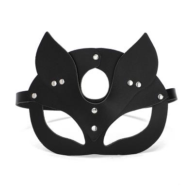 China Hot Selling Leather Cat Rabbit Mouse Role Play Bondage Gear PU Head SM Game Blindfold BDSM Mask Blindfold for sale