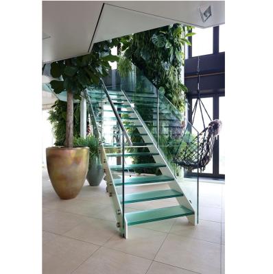 China Modern Luxury Staircase Design Glass Staircase With Stainless Steel Railing for sale