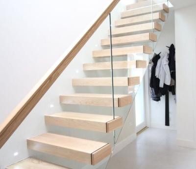 China Modern Staircase Glass Tread Stainless Steel Floating Staircase Wooden Staircase Build Floating Staircase for sale