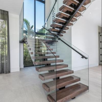 China Stringer Prefab Wood Staircase For Contemporary Mono Villa Modern Steel Straight Staircase for sale