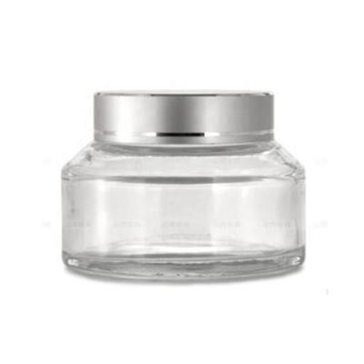 China MOQ 100g Cosmetic Transparent Clear Glass BAS Cap Silver Aluminum Cream Jar for sale