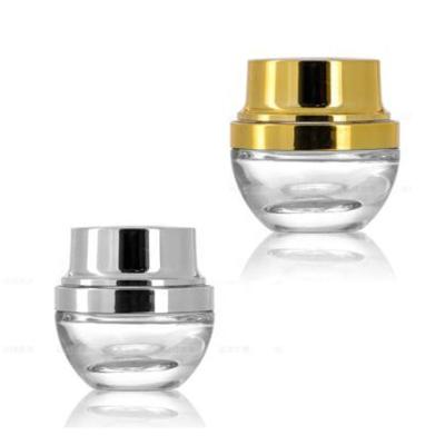 China LOW MOQ 20g 30g Gold Cap Cosmetic Luxury Clear Cosmetic Packaging Glass Jar for sale