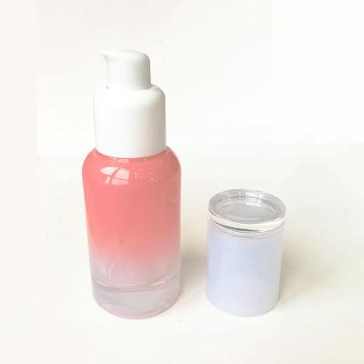 China 40ml 100ml Cosmetic Luxury Pink Gradient Lotion Glass Bottles For Skin Care Serum for sale