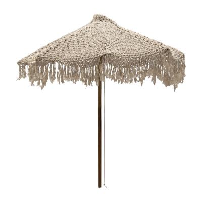 China Custom Luxury Wooden Poles Null 2.4M Cotton Rope Tassels Fringe Parasol Pool Outdoor Garden Decorated Large Patio Umbrellas for sale
