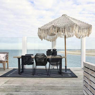 China Custom Luxury Wooden Poles Null 2.4M Cotton Rope Tassels Fringe Parasol Pool Outdoor Garden Decorated Large Patio Umbrellas for sale
