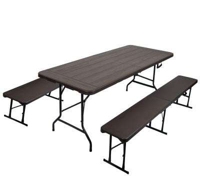 China Wholesale Easy Carry Wood Texture Table Outdoor Plastic 6ft Portable Foldable Picnic Camping for sale