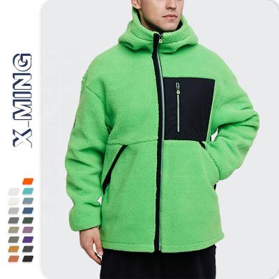 China Wholesale OEM Anti-wrinkle embroidery patchwork cargo pocket sherpa fleece men's hoodies plus size full zipper good quality casual sweatshirt for sale