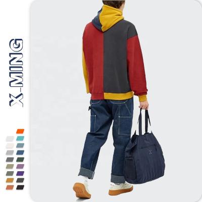 China Good Quality New Design Logo Print Color Block Yarn Fleece Hoodies Men Plain Patchwork Oversized Unisex Sweatshirt Anti Shrink for sale