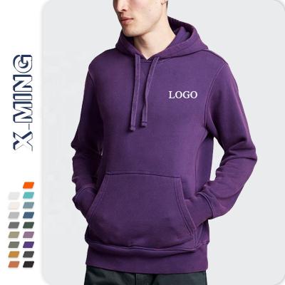 China OEM brand anti-shrink wholesale logo basic plus size purple white men's hoodie custom french terry casual sweatshirt with high quality for sale