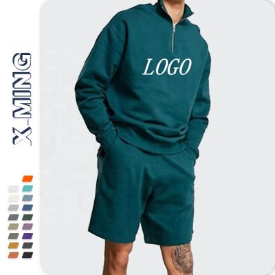 China Wholesale Breathable 2 Piece White Boys Outdoor Shorts Sets Custom Zipper Hoodies Tracksuit Printing Fitness Oversized Sportswear For Men for sale