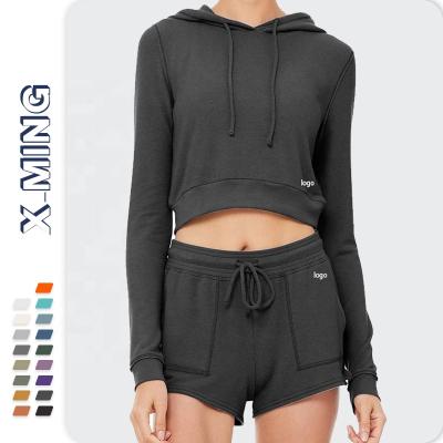 China Wholesale QUICK DRY Casual Black Outdoor Running Shorts Top Women Sportswear With Hooded Basic Short Two Piece Set Lady Fitness Tracksuit for sale