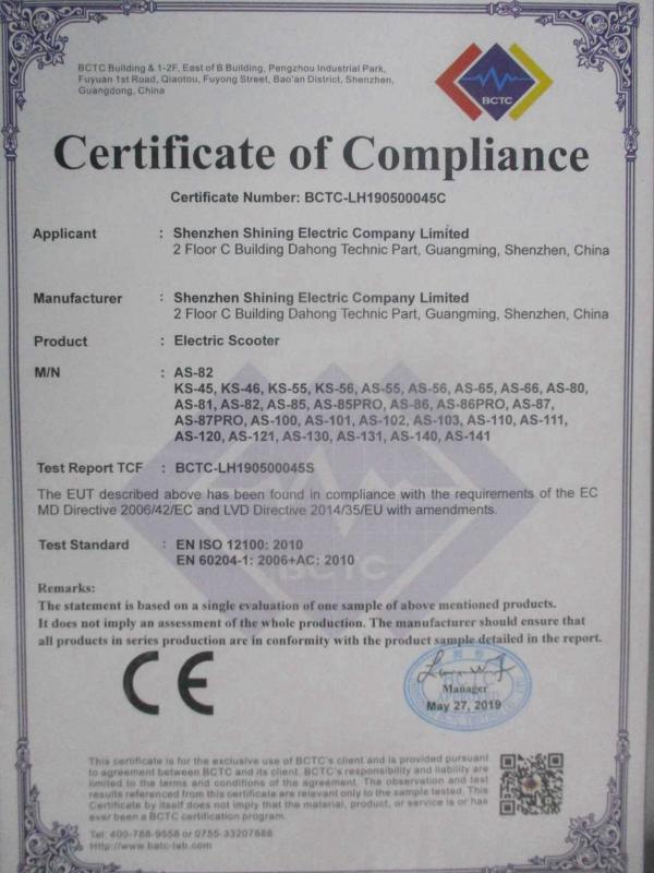 CE - Shenzhen Shining Electric Co., Ltd.