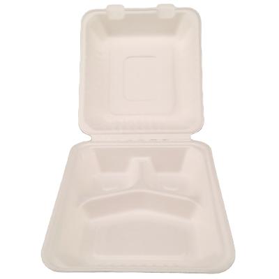 China Viable Bagasse Disposable Takeaway Packaging Biodegradable Clamshell With PLA Coating Fast Food Packaging Container for sale