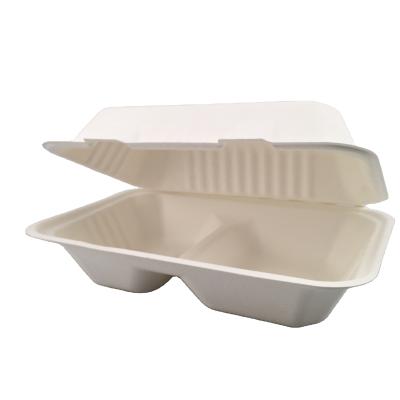 China Hot Sale Factory Pulp Stored Disposable Biodegradable Box With PLA Bagasse Food Container Clamshell Containers Liner Clamshell for sale