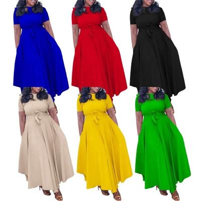 China Anti-Static Women's Clothing Summer 2024 Stylish Belted Solid Color Plus Size Women's Clothing Loose Long Dress for sale