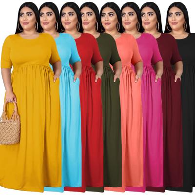 China Anti-Static Trending Products New Arrivals Summer Women's Solid Color Round Neck Loose Casual Plus Size Maxi Dresses for sale