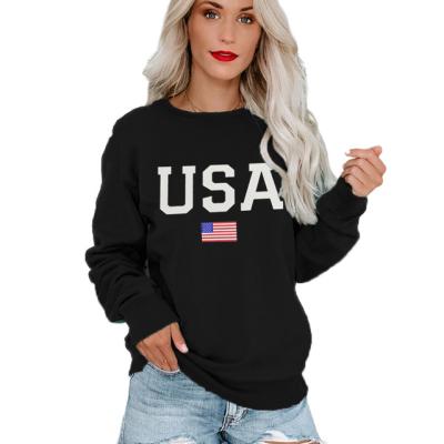 China Anti-wrinkle Women's Sweatshirt USA Flag Print Sweater Round Neck Long Sleeve Sweatshirt for sale