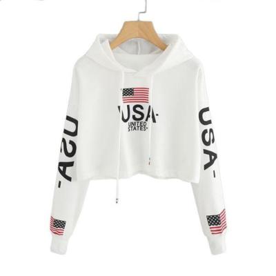 China Anti-Wrinkle Fashion Trend Sweatshirts Digital Printed USA Flag Letter Pullover Women Ladies Girls Long Sleeve Hoodie for sale