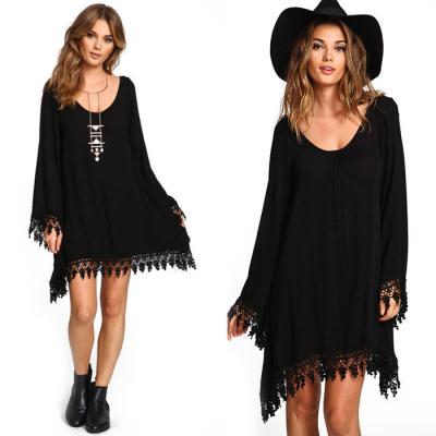 China New Latest Anti-wrinkle Long Sleeves Chiffon Women Casual Irregular Dresses Plus Size Tassel Dress for sale