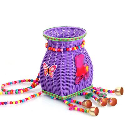 China Hot Sale Fashion Style Shoulder Color Ethnic Children Anti-theft Back Basket Wind Chimes Hand - Woven Small Back Basket Factory Direct Sales for sale