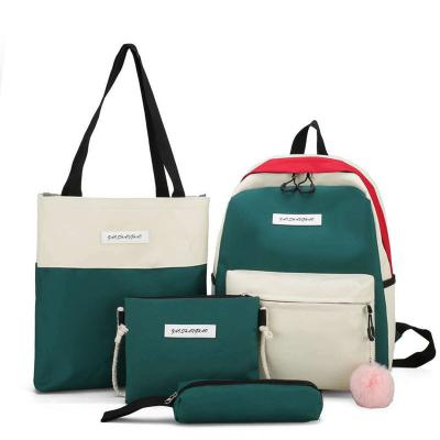 China New Fashion Water Resistant Rucksack Student Backpack Four Piece College Style Canvas Casual Women Bag Paneled Shoulder Bag for sale