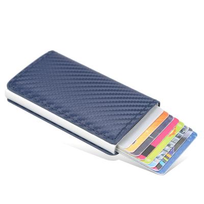 China Promotional Fashion RFID Leather Swipe Card Holder Pop Card Holder Short Anti-theft Passport Auto Stand Leather Unisex Customized for sale