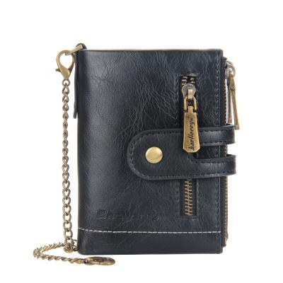 China Fashion Multi Functional Leather Short Vertical Buckle Double Zipper Wallet Anti Theft Casual Zero Wallet For Men Pinch for sale