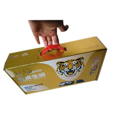 China Recycled custom printed plastic handle boxes wholesale corrugated cardboard materials unique ad paper plastic boxes with custom logo for sale