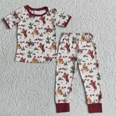 China 2021 western horse casual cactus printing pajamas children sleeping wear children's boutique clothing for sale