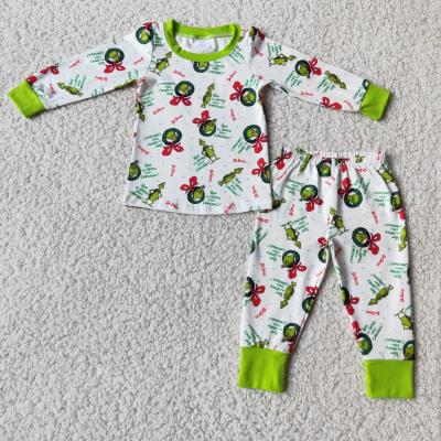 China Long Sleeve Shirt Pants Christmas Pajamas Boys Outfits Green Casual Sleepwear for sale