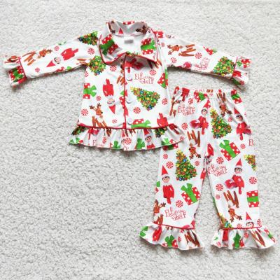 China Casual Long Sleeve Shirt Pants Sleepwear Kids Christmas Outfits Fashion Girls Clothing for sale