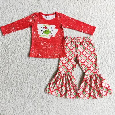 China Casual Red Bleached Long Sleeve Shirt Plaid Pants Christmas Outfits Toddler Baby Clothing Girl Girl Sets for sale