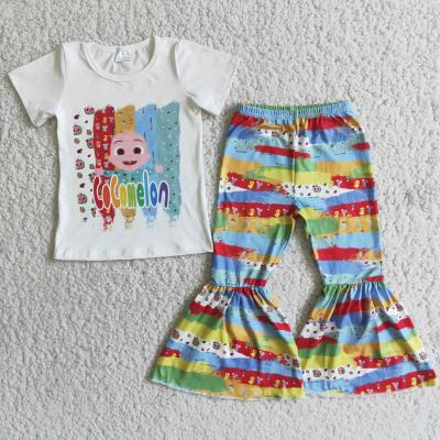 China Casual short sleeve screen printing shirt bell bottom pants lines silk children's clothing baby clothing for sale