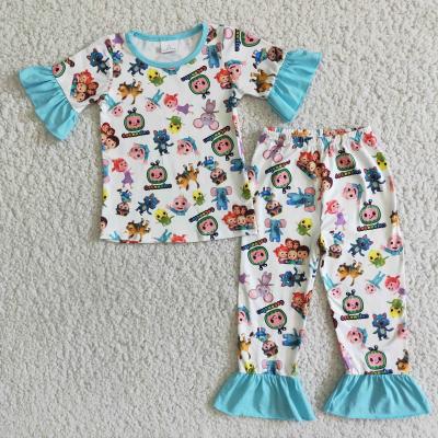 China Casual Cute Print Short Sleeve Girls Pajamas Girls Boutique Clothing Sets for sale