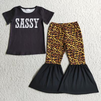 China Casual Short Sassy Toddler Girls Clothing Sets Trendy Leopard Shirt Sleeve Pants Girls Clothes for sale