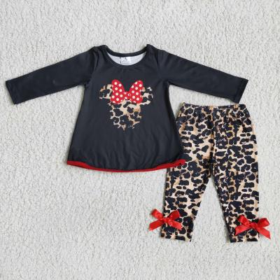 China Screen Print Shirt Leopard Leggings Set Casual Black Fashionable Little Girls Clothes Toddler Boutique Clothing for sale