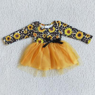 China Washable Sunflower Print Long Sleeve Tulle Dresses Kids Winter Clothing Toddler Girl Clothes Winter for sale