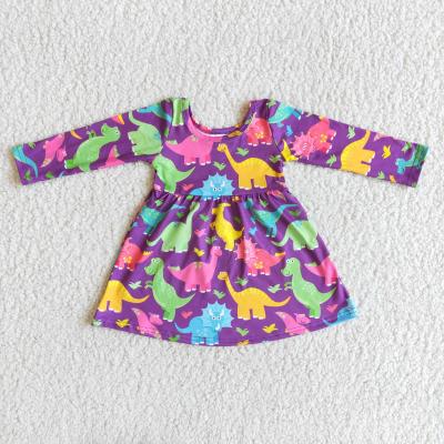 China Washable Dinosaur Print Long Sleeve Dresses Toddler Clothing Girls Baby Dress Winter for sale